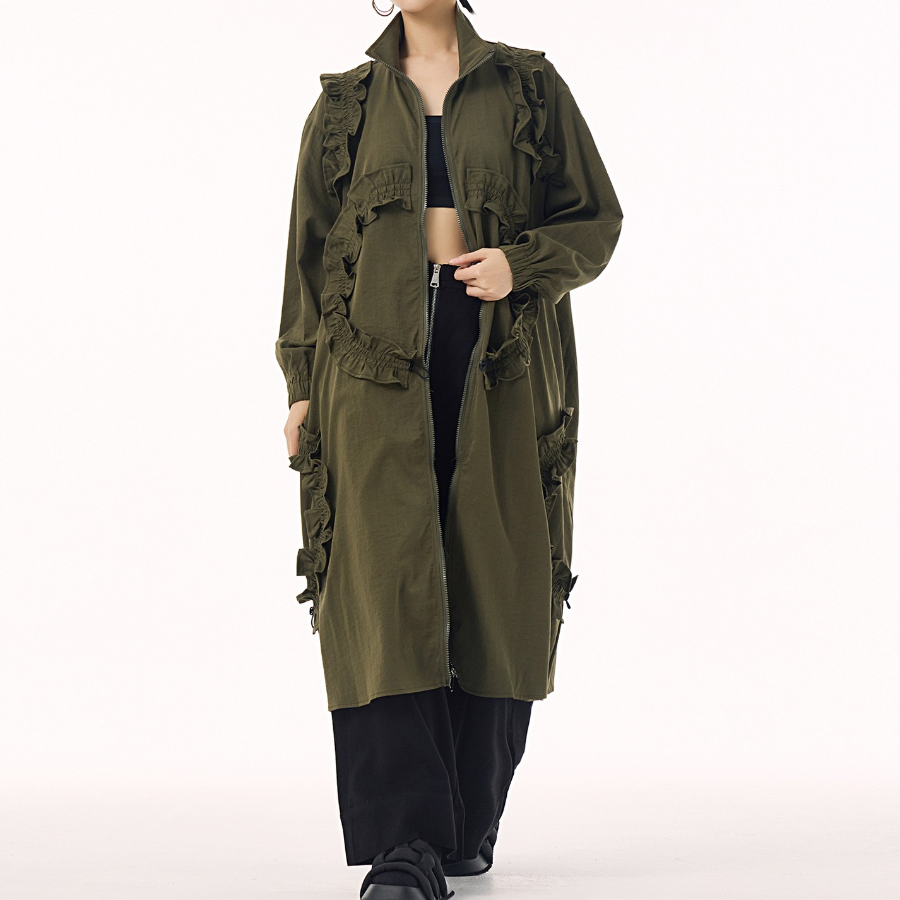 Big Size Lace Long Windbreaker