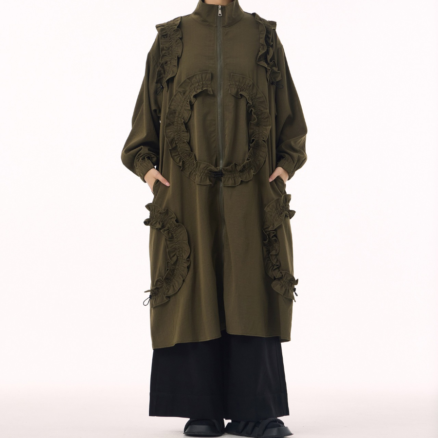 Big Size Lace Long Windbreaker