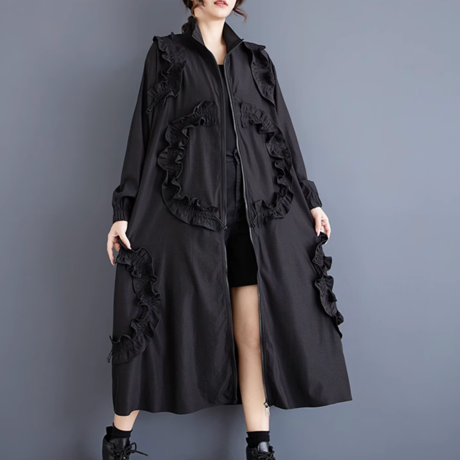 Big Size Lace Long Windbreaker