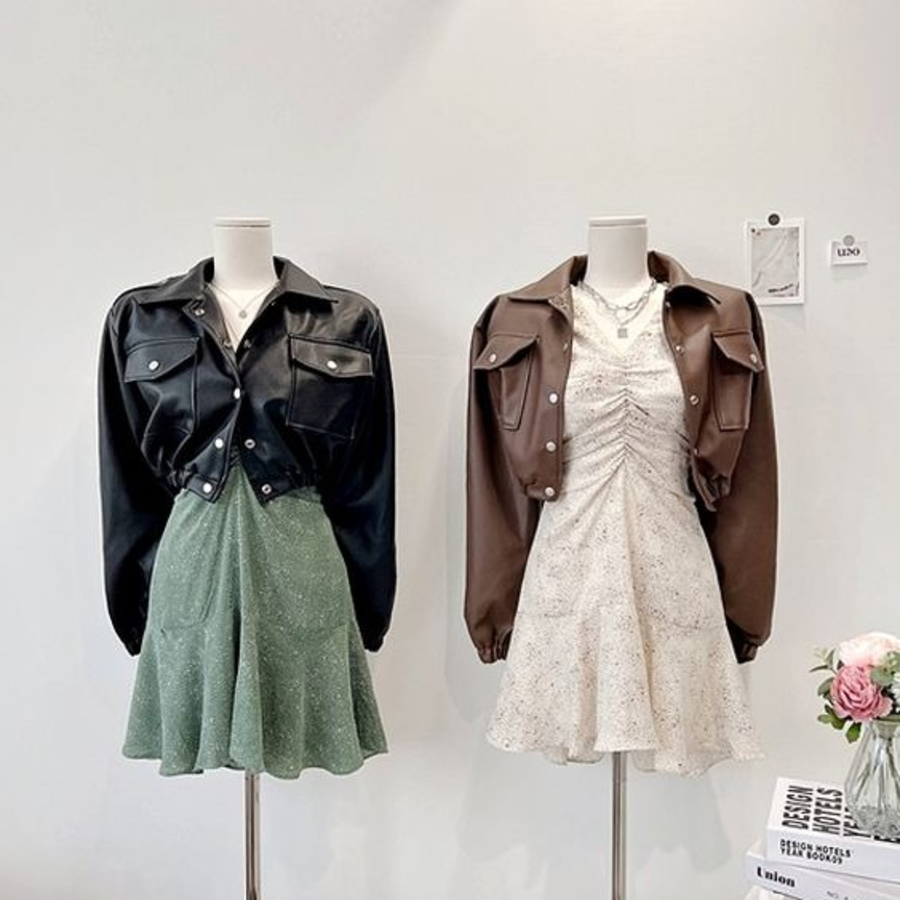 Slim Balloon Pocket Crop Leather Rider