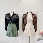 Slim Balloon Pocket Crop Leather Rider