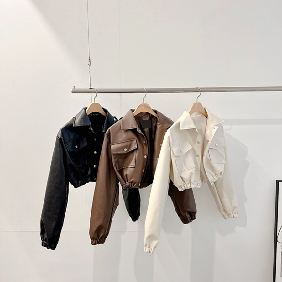 Slim Balloon Pocket Crop Leather Rider