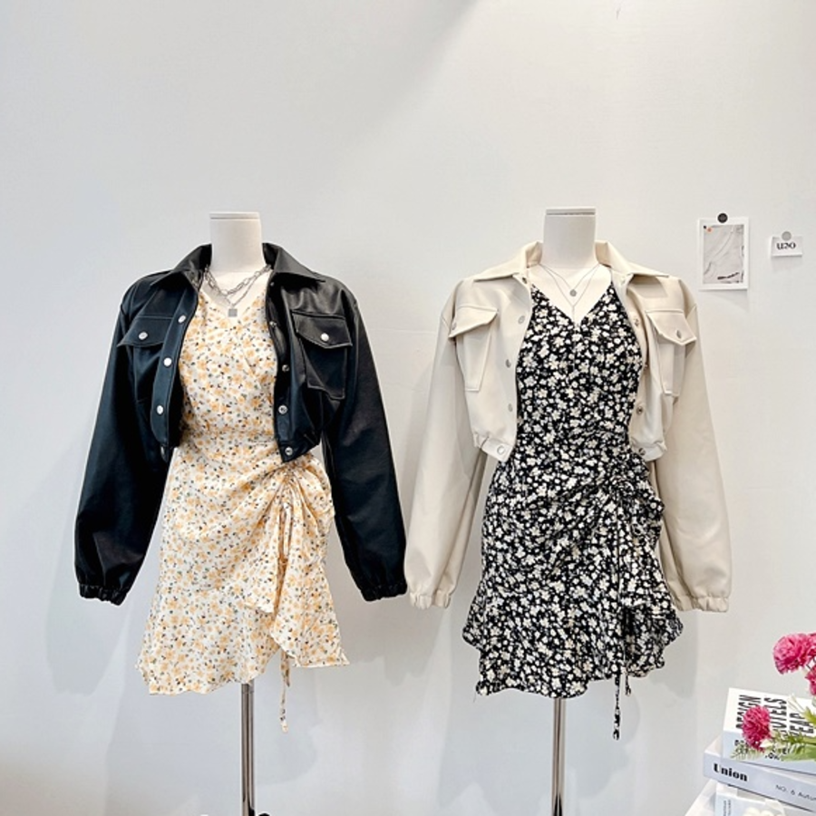 Slim Balloon Pocket Crop Leather Rider