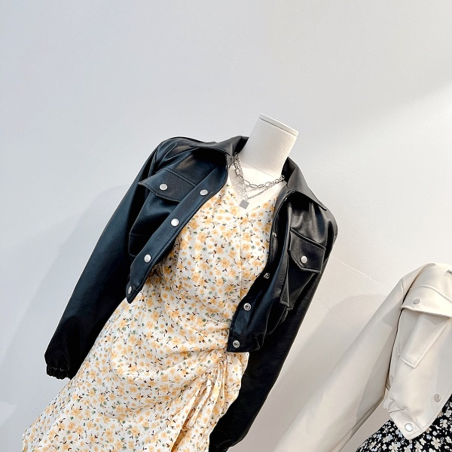 Slim Balloon Pocket Crop Leather Rider