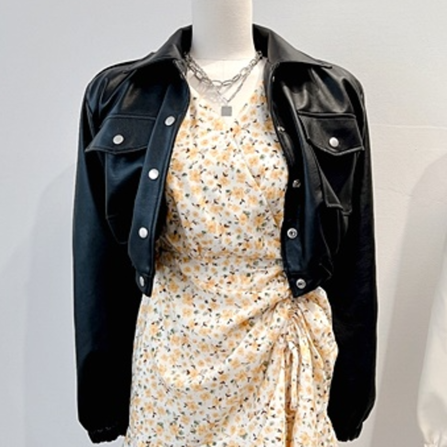 Slim Balloon Pocket Crop Leather Rider