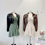 Slim Balloon Pocket Crop Leather Rider