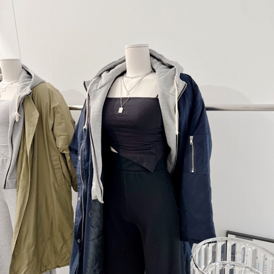 Oversized Quilted Pocket String Layered Hood Long Yasan Padding