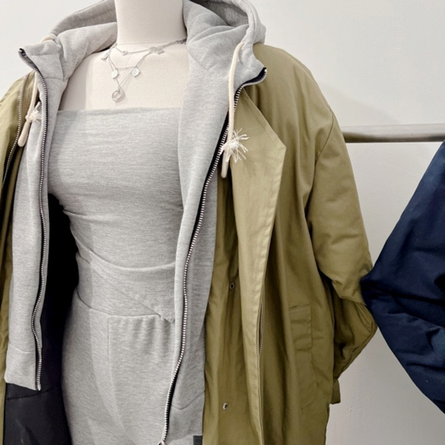 Oversized Quilted Pocket String Layered Hood Long Yasan Padding