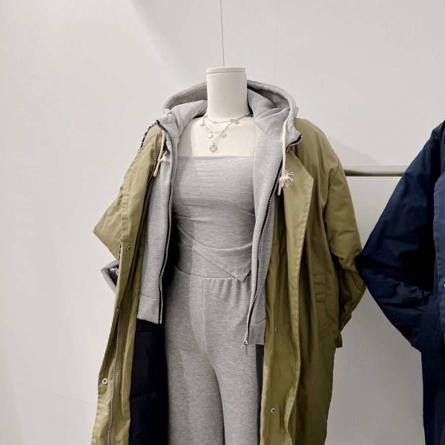 Oversized Quilted Pocket String Layered Hood Long Yasan Padding