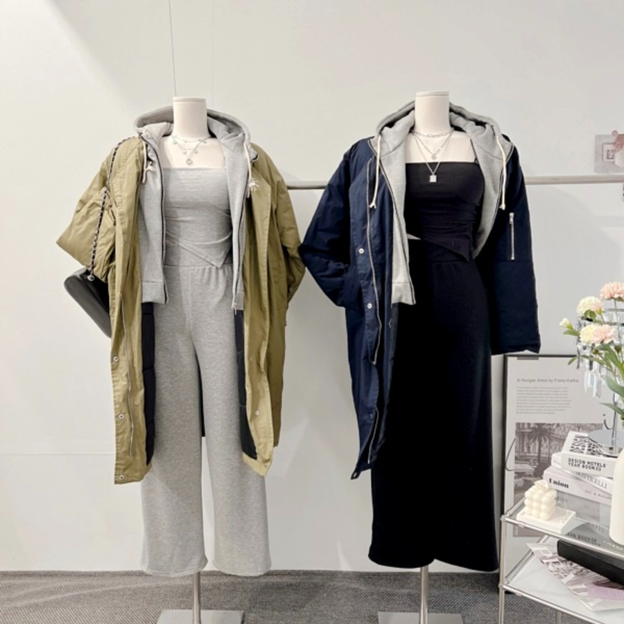 Oversized Quilted Pocket String Layered Hood Long Yasan Padding