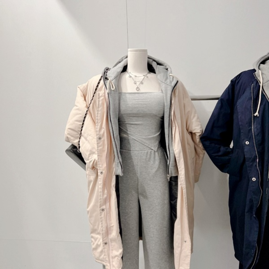 Oversized Quilted Pocket String Layered Hood Long Yasan Padding