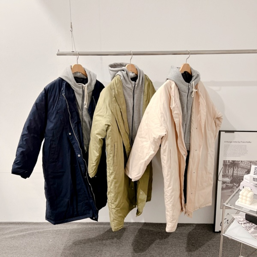 Oversized Quilted Pocket String Layered Hood Long Yasan Padding