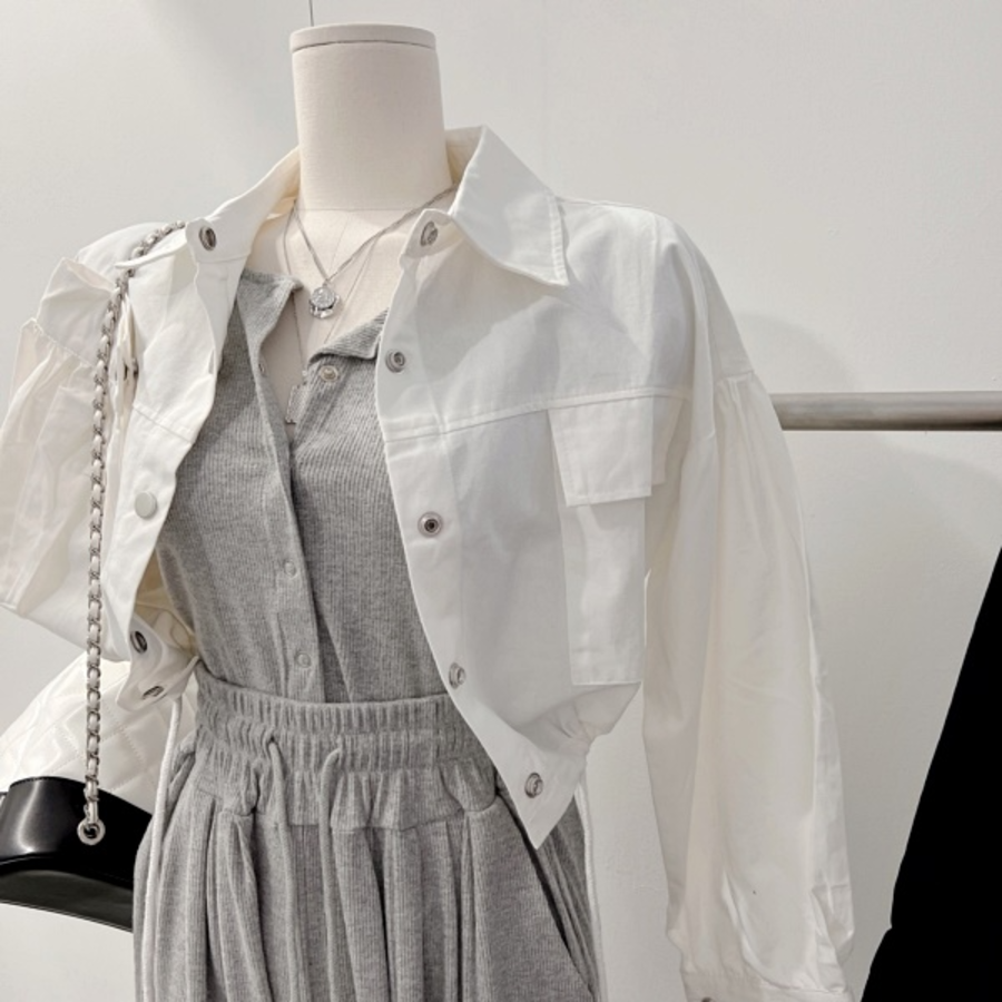 Summer CM Oversized Button Collar Crop Yasan