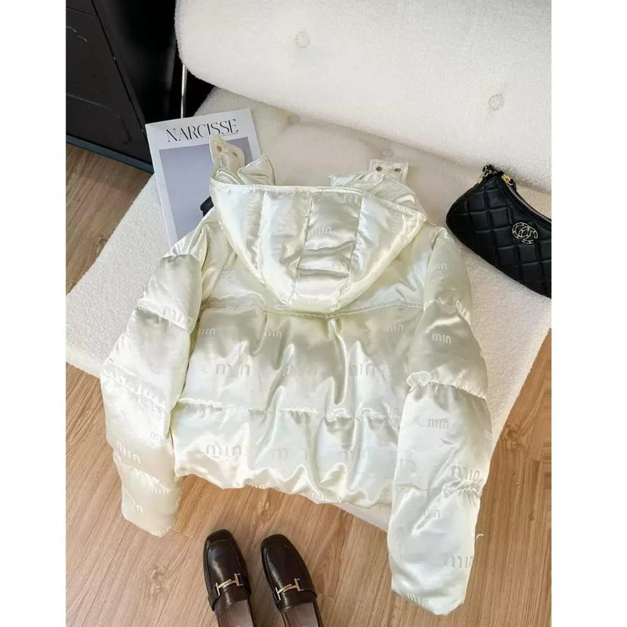 Glossy White Duck Down Hooded Puffer