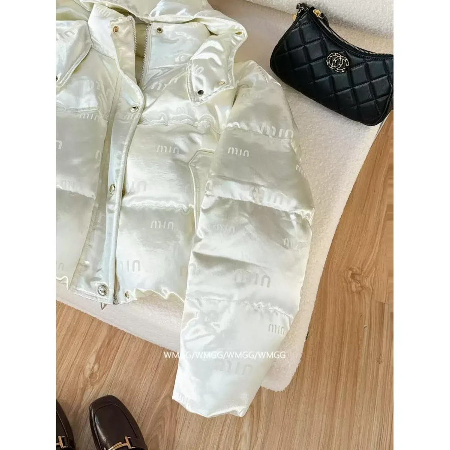 Glossy White Duck Down Hooded Puffer