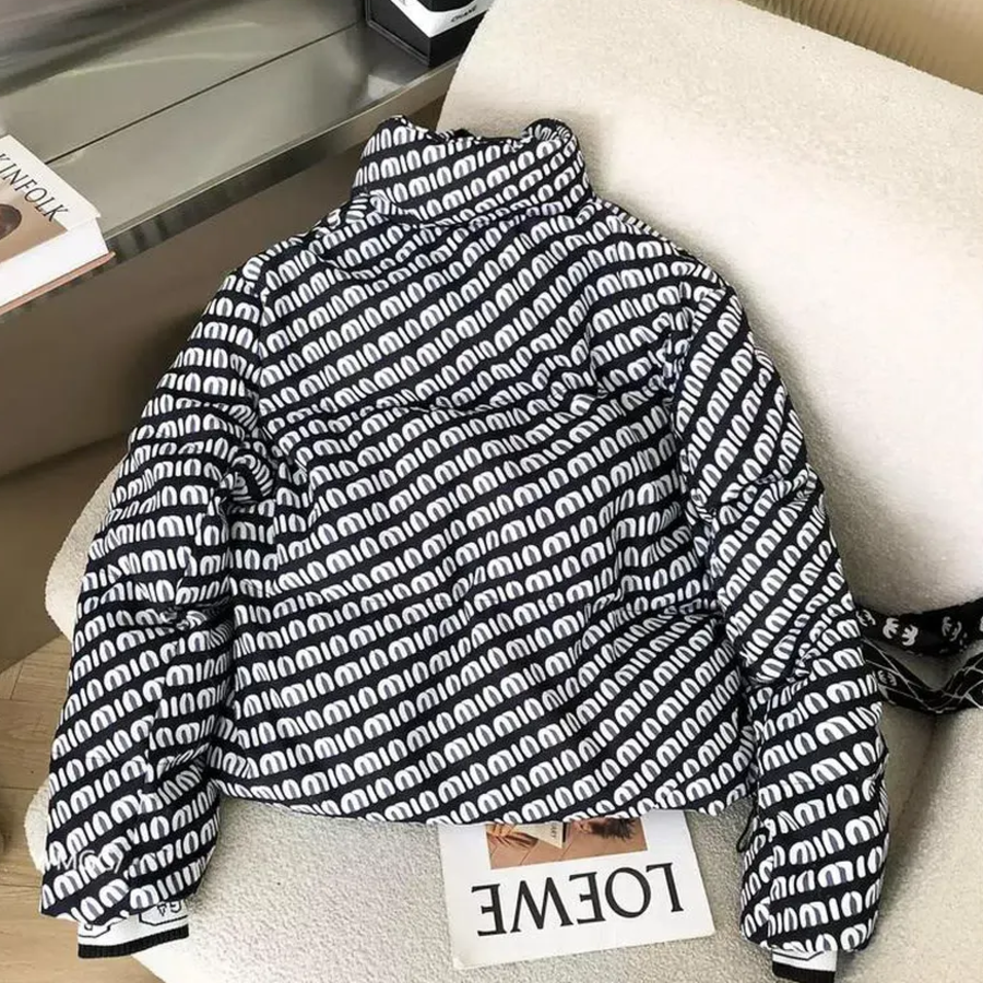 Black Down Velvet Stand Collar Puffer