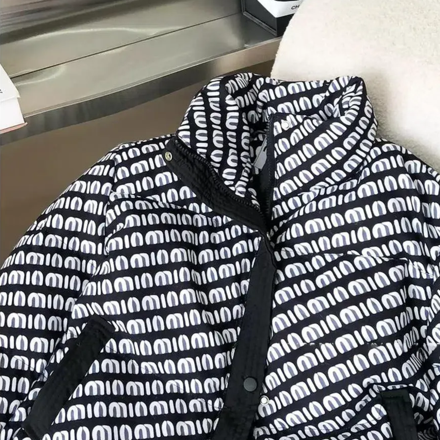 Black Down Velvet Stand Collar Puffer