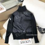 Black Knit High Collar Zip-up Puffer