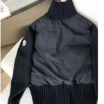 Black Knit High Collar Zip-up Puffer