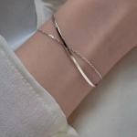 Серебряный браслет с двойным кольцом и цепочкой