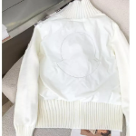 White Knit High Collar Zip-up Puffer