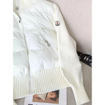 White Knit High Collar Zip-up Puffer