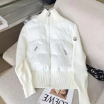 White Knit High Collar Zip-up Puffer