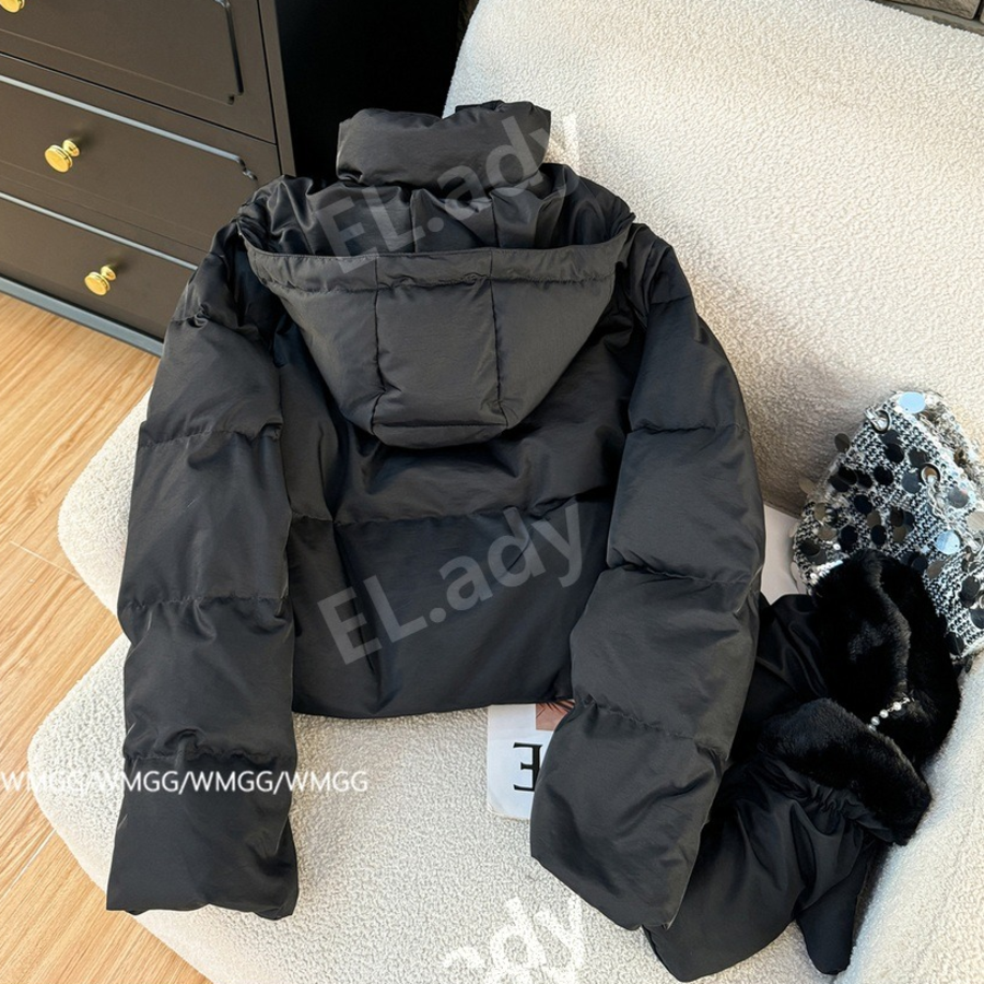 Black White Duck Down Hooded Puffer