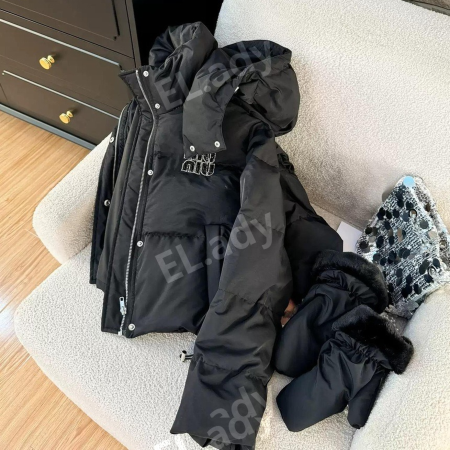 Black White Duck Down Hooded Puffer