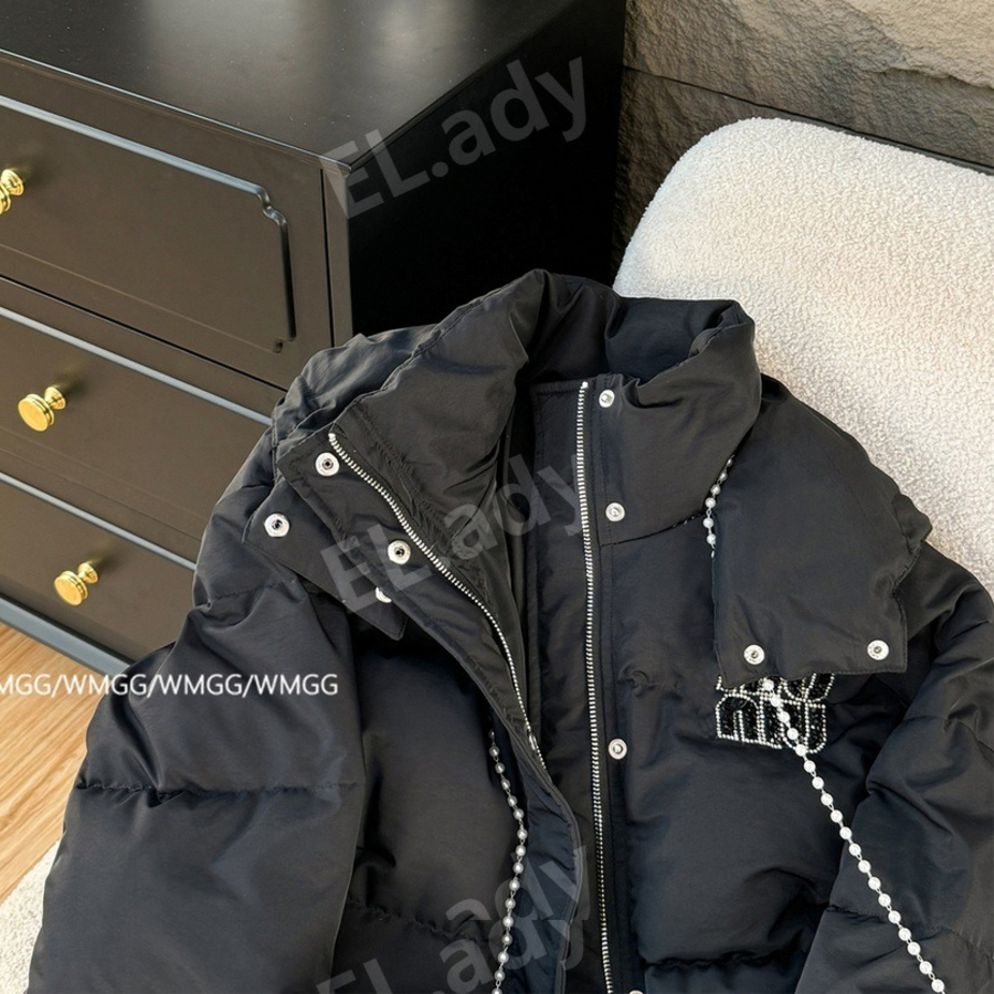 Black White Duck Down Hooded Puffer