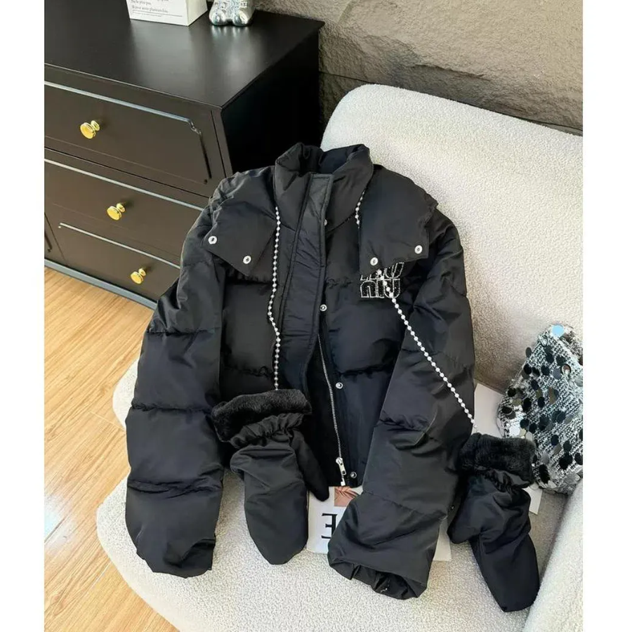 Black White Duck Down Hooded Puffer