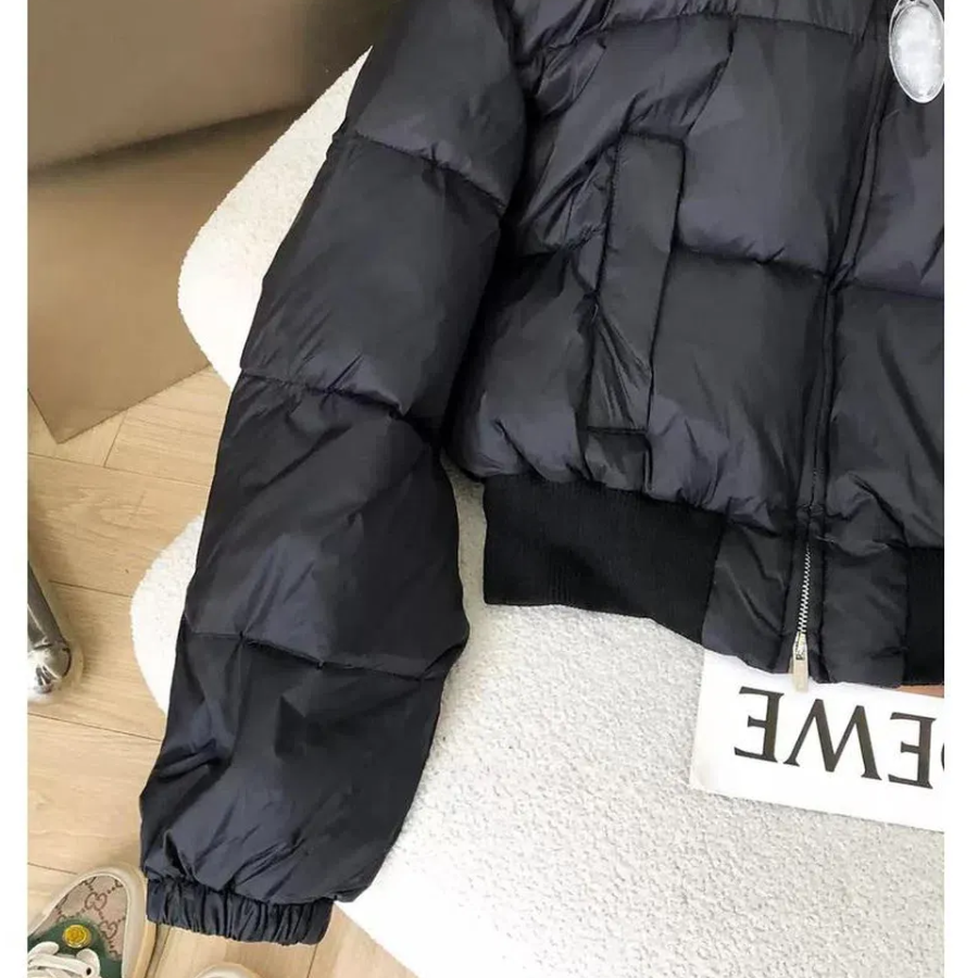 Black Down Knit Collar Velvet Cotton Puffer