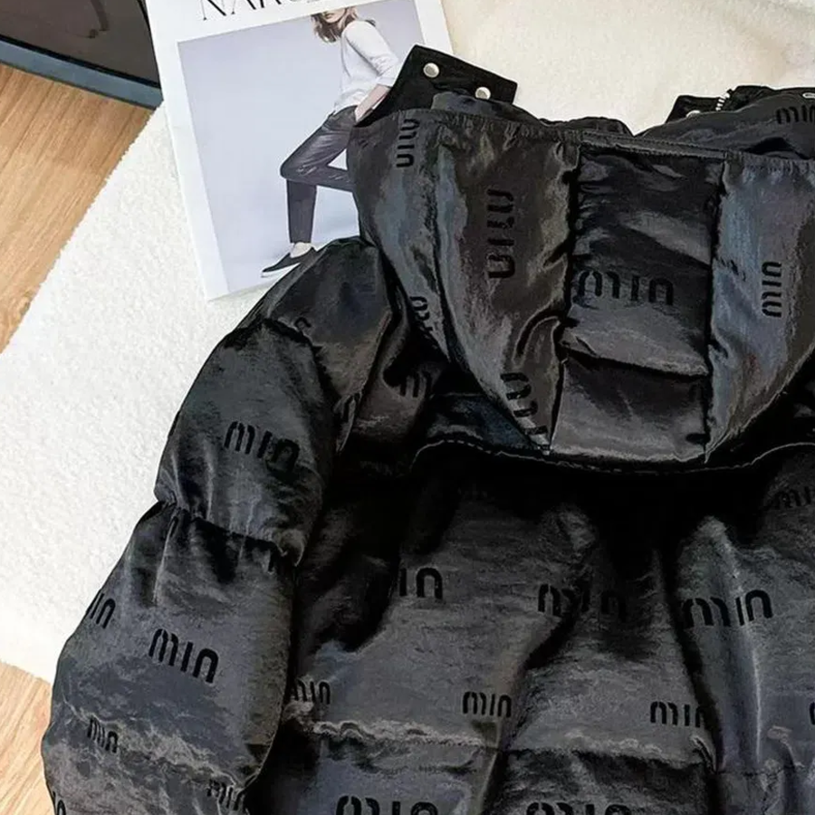 Black Suede Matte Down White Duck Hooded Puffer