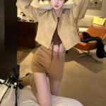 Fake Fur Collar Padded Cotton Leather Casual