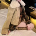 Fake Fur Collar Padded Cotton Leather Casual