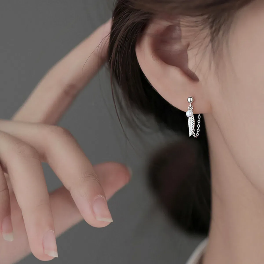 Белые серьги-капли «Ангельские крылья» с жемчугом