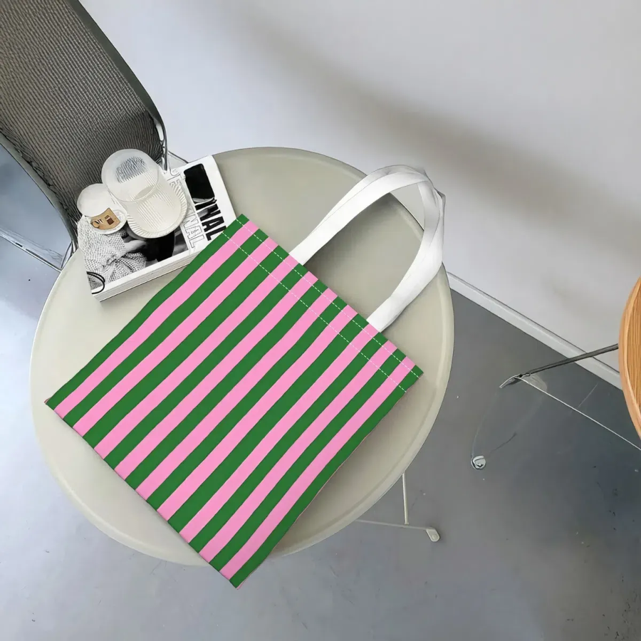 Pink & Green Stripe Tote Bag — яркая и лёгкая сумка для повседневных образов