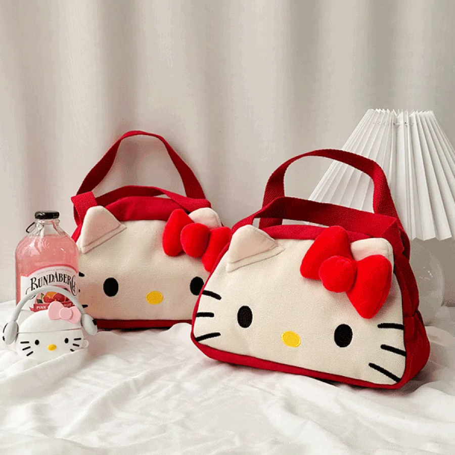 Puffy Ribbon Cat Picnic Handbag — милый акцент для тёплых прогулок