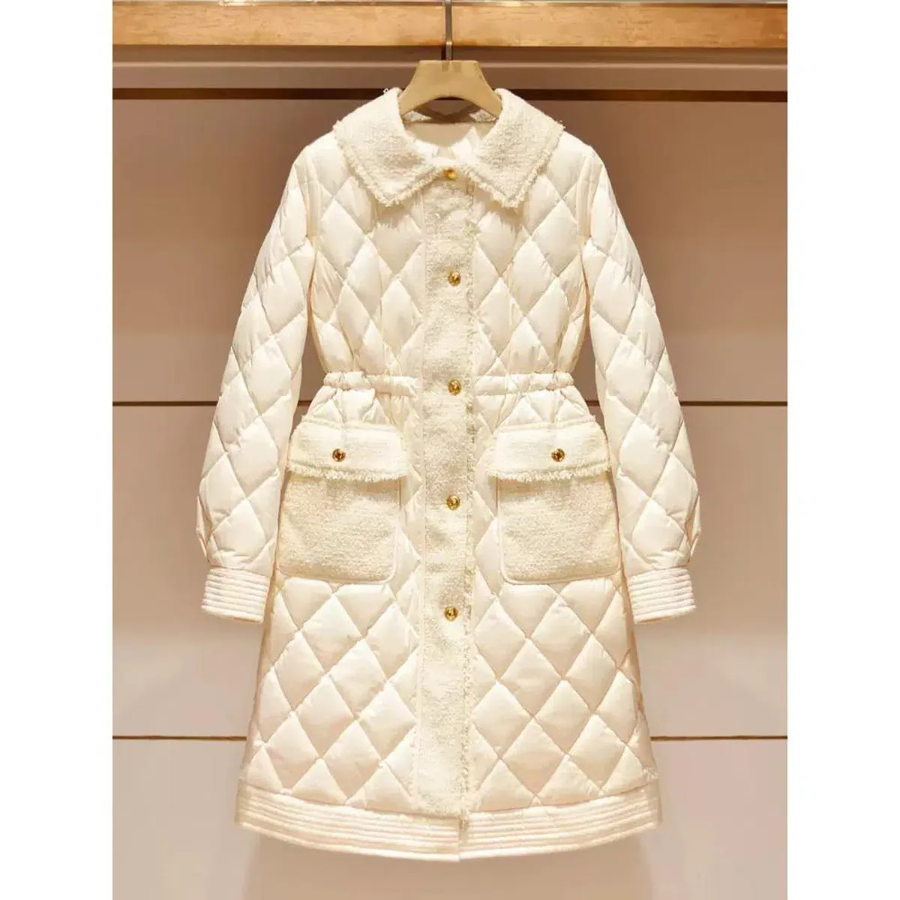 Tweed Lapel Glossy Lightweight Down Slim Coat