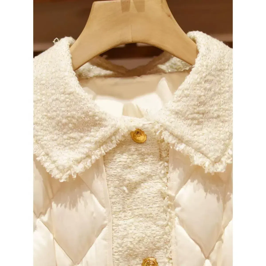 Tweed Lapel Glossy Lightweight Down Slim Coat