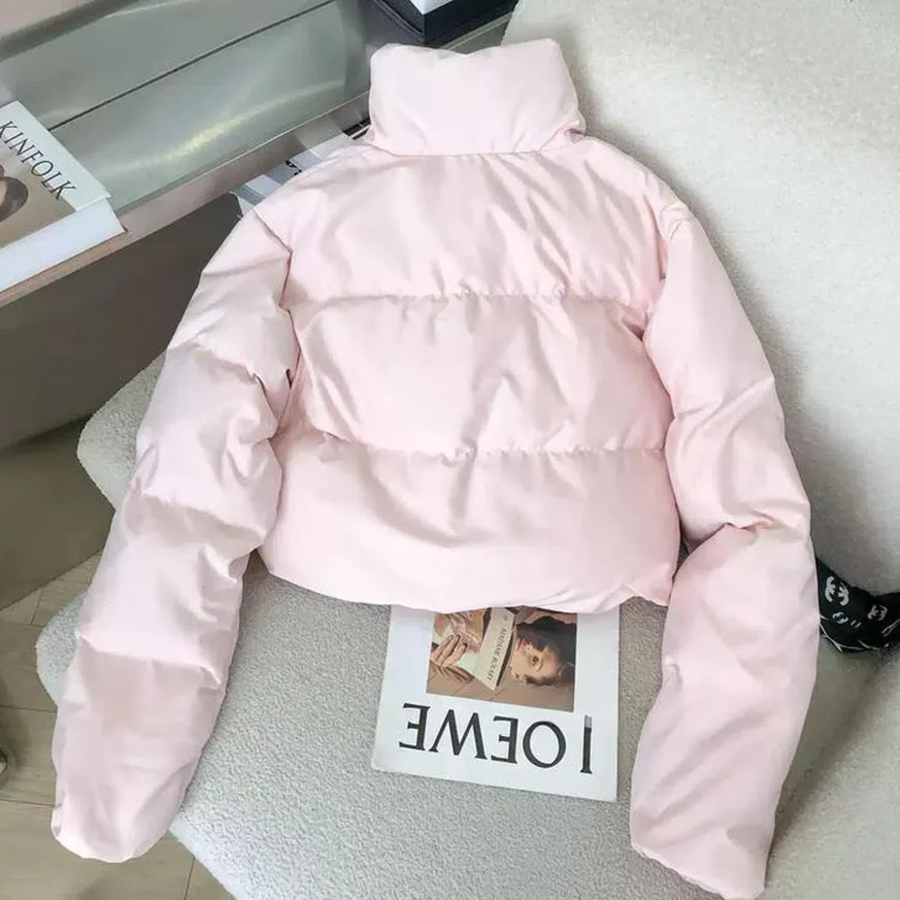 Baby Pink Duck Down Velvet Cotton Crop Puffe