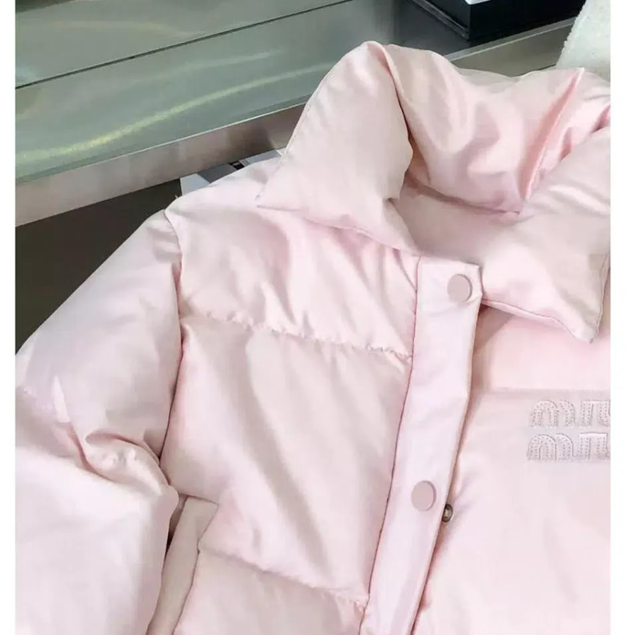 Baby Pink Duck Down Velvet Cotton Crop Puffe