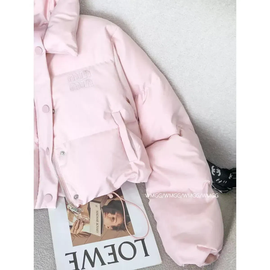 Baby Pink Duck Down Velvet Cotton Crop Puffe