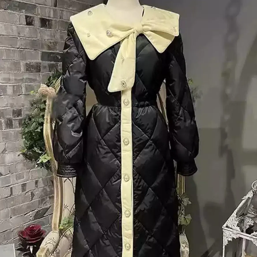 Luxury Ribbon Slim Puffer Coat
