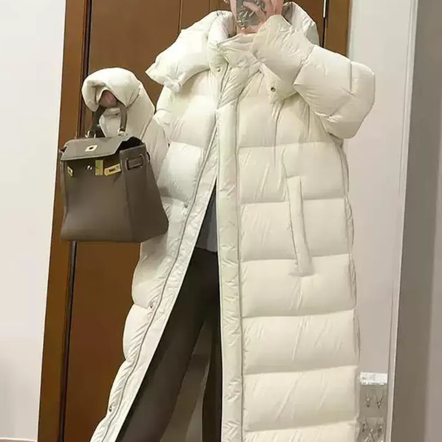 Casual Duck Down Slim Hooded Long Zip-Up Jacket