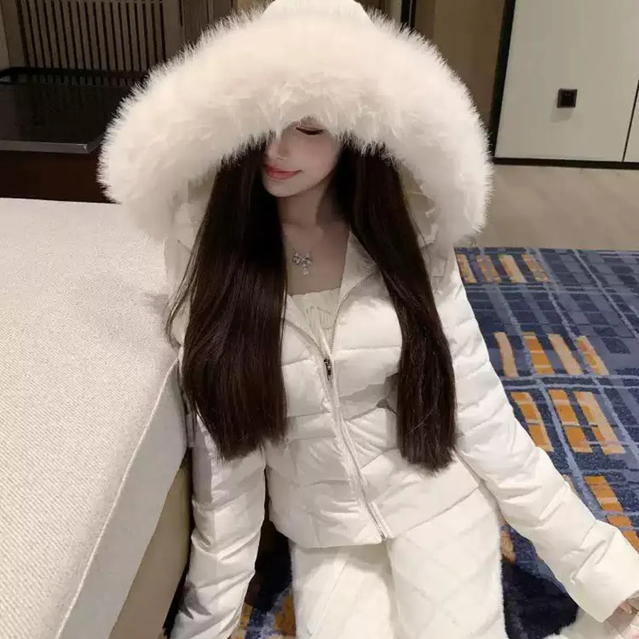 Down Cotton Eco Mink Fur Collar Slim Half Coat