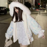 Velvet Pearl Sequin Fur Hoodie Jacket