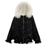 Velvet Pearl Sequin Fur Hoodie Jacket