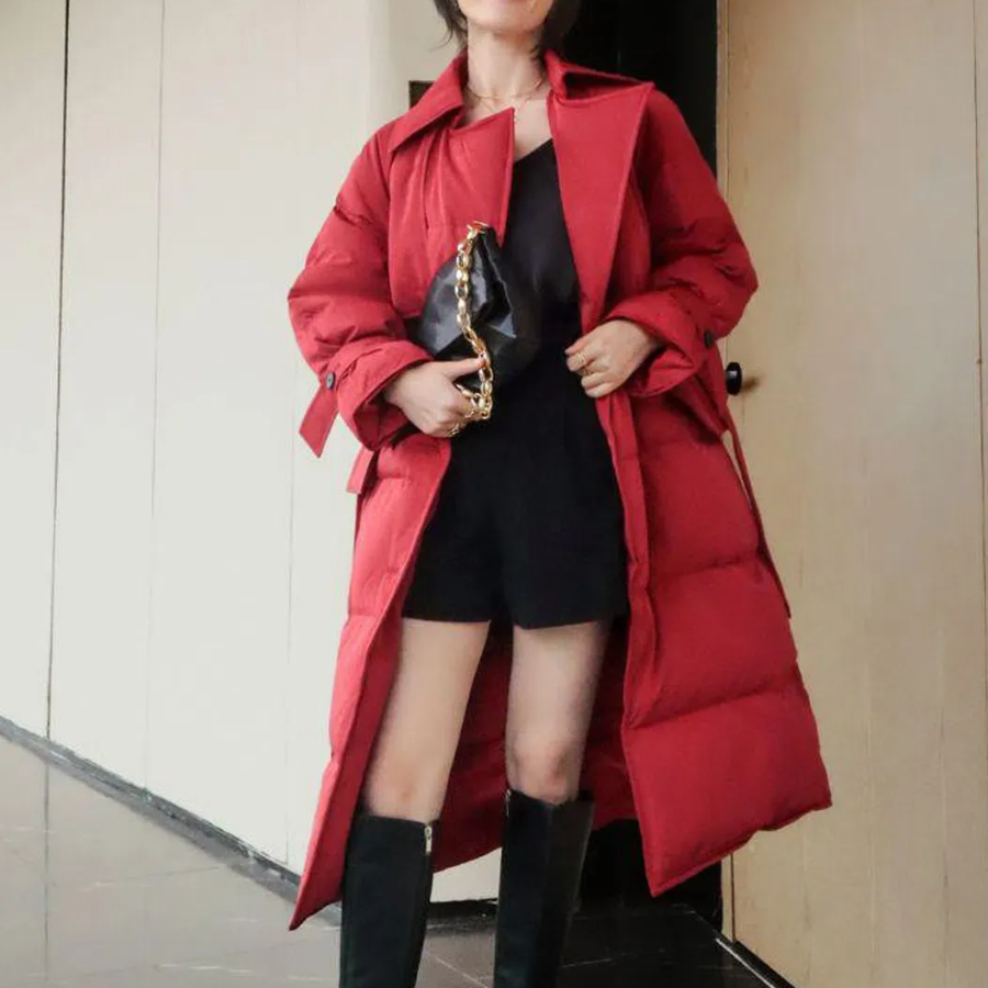 Slim Belted Long Padding Coat