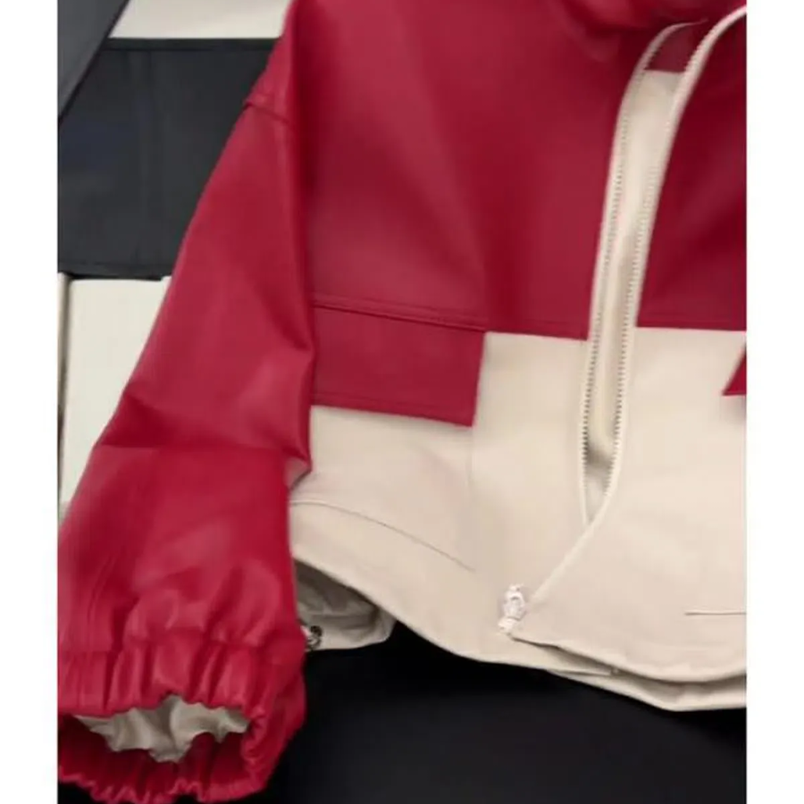 Colorblock Leather Pocket Zip-Up Jacket